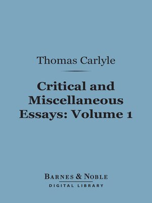 cover image of Critical and Miscellaneous Essays, Volume 1 (Barnes & Noble Digital Library)